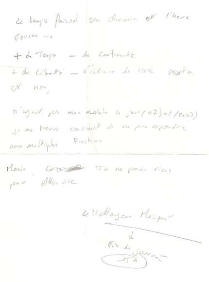 Lettre de Le nettoyeur masqué, février 2007