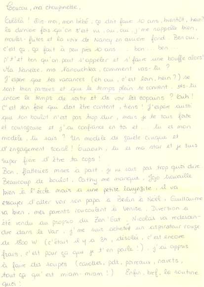 Lettre de Sandrine, octobre 2007