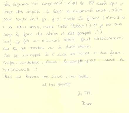 Lettre de Sandrine, octobre 2007