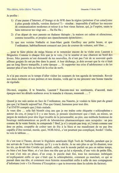 Lettre de Sandrine, février 2008