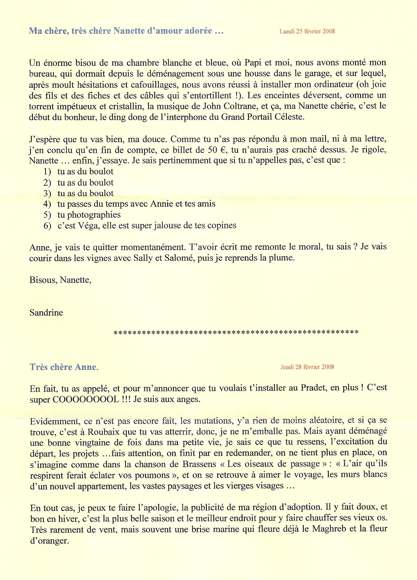 Lettre de Sandrine, février 2008
