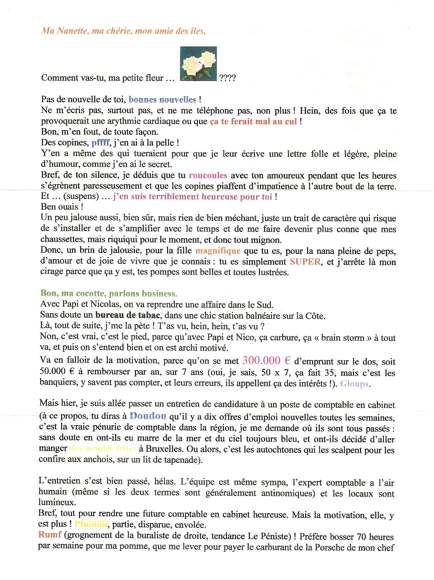 Lettre de Sandrine, mai 2008