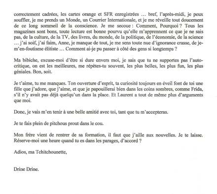 Lettre de Sandrine, juillet 2008