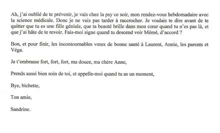 Lettre de Sandrine, octobre 2008